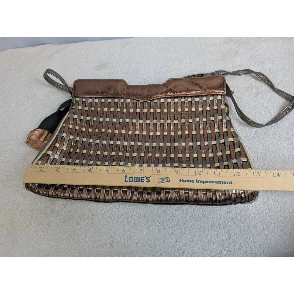 Vintage‎ Woven Metallic Shoulder Bag Bronze Gold Silver Textured Evening Clutch
